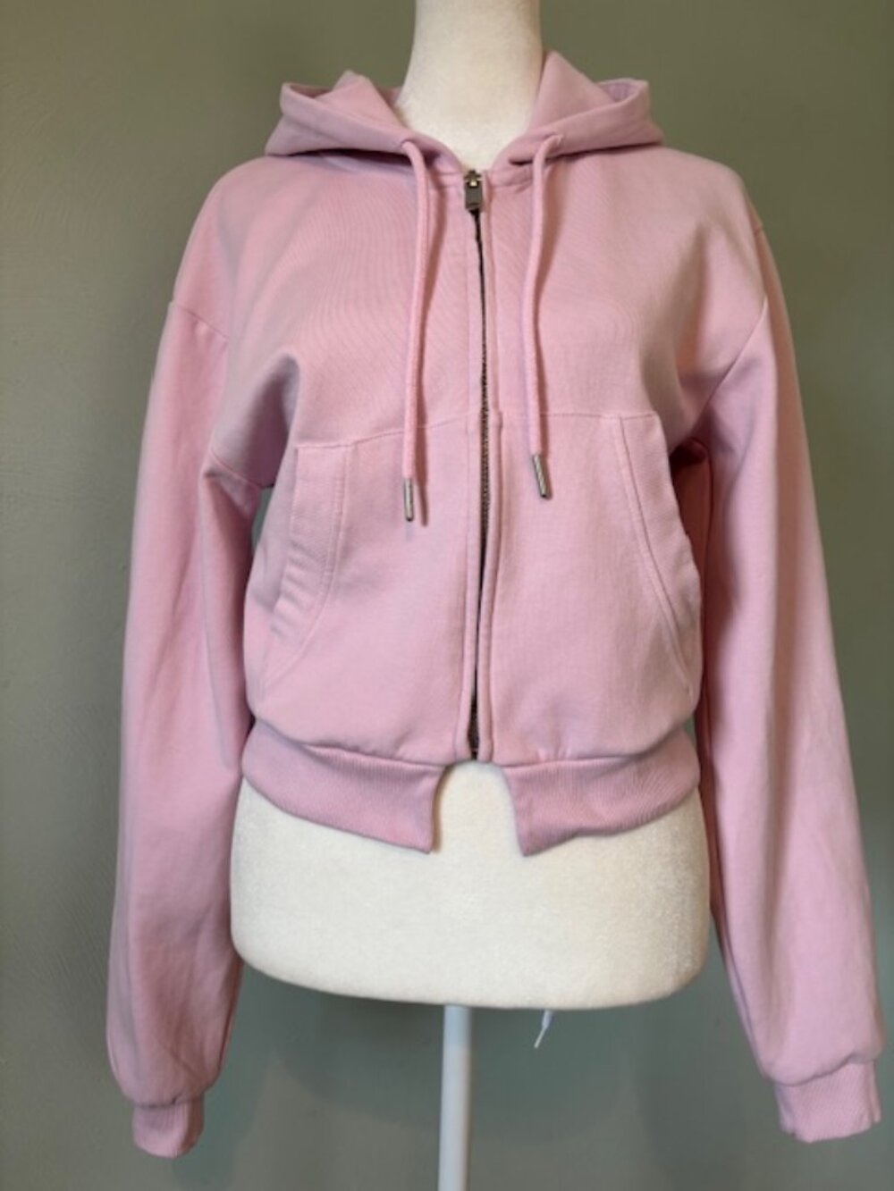 Zara Light Pink Cropped Zipped Hoodie Women's Size Medium